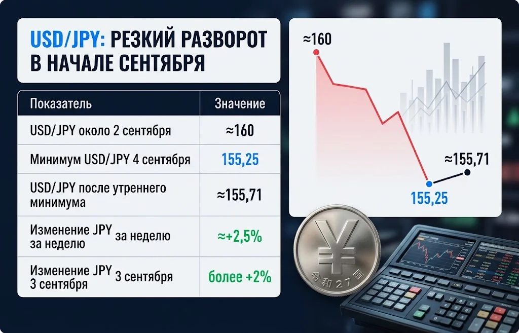 Инфографика показывает снижение USD/JPY и рост японской иены в начале сентября