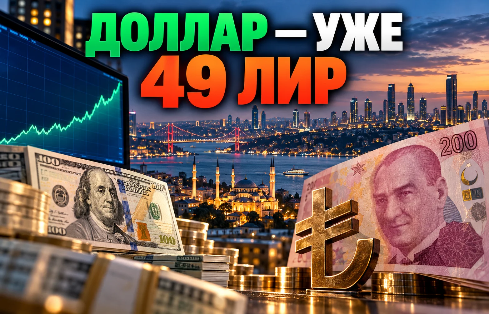 Курс доллара к турецкой лире пробил отметку 49
