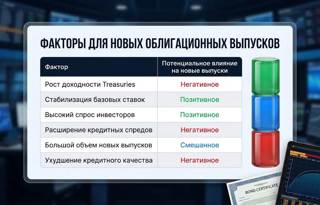 Таблица позитивных, негативных и смешанных факторов для размещения новых облигаций