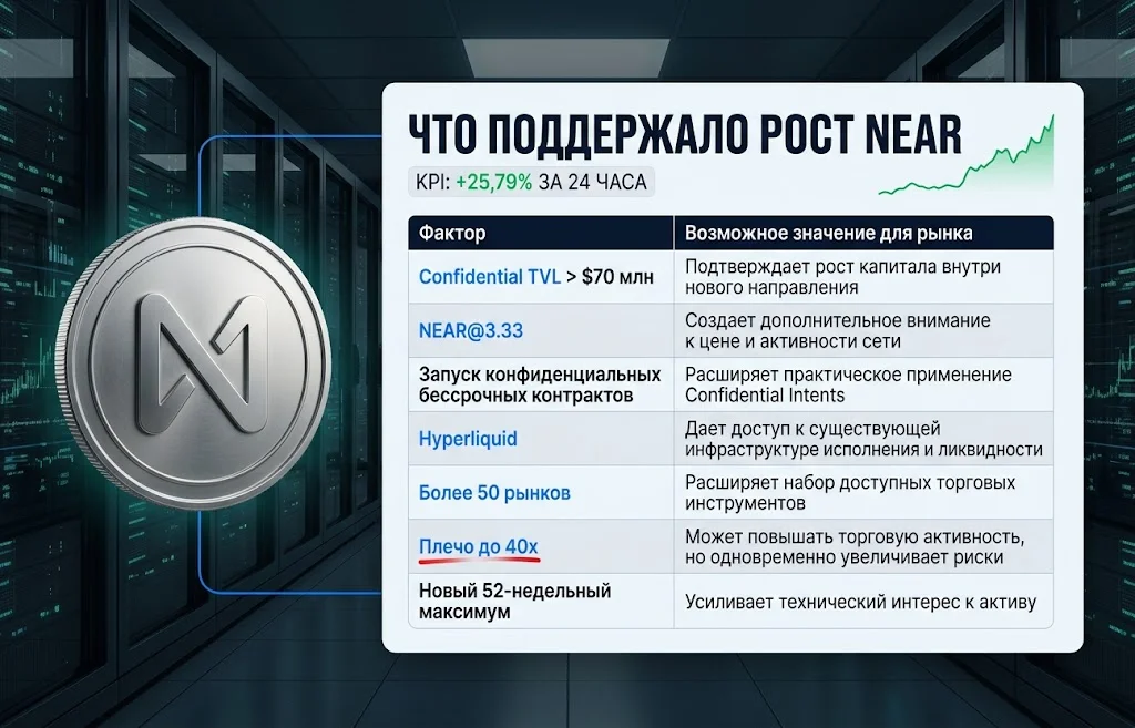 Семь факторов роста NEAR, включая TVL $70 млн, Hyperliquid и плечо до 40x