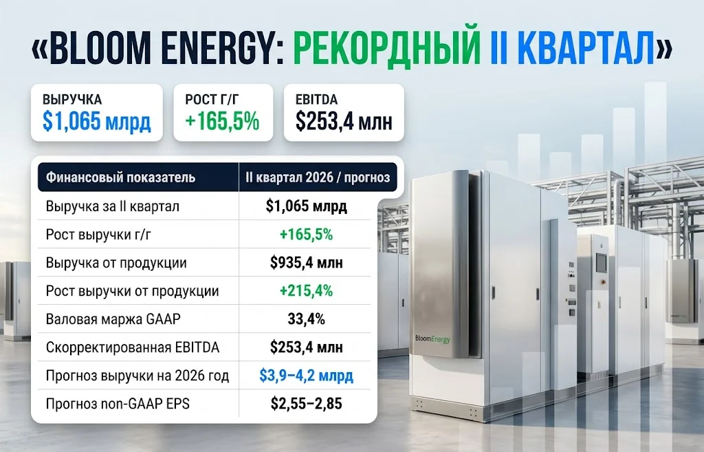 Финансовые результаты Bloom Energy с выручкой $1,065 млрд и ростом 165,5%