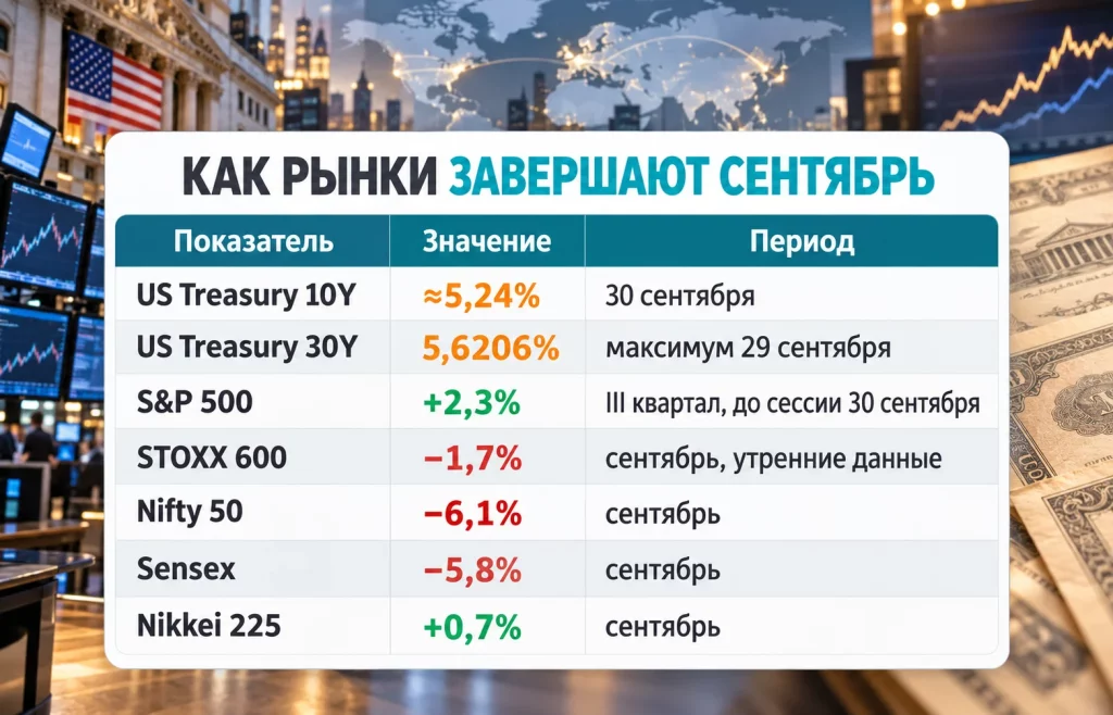 Доходности Treasuries и динамика мировых фондовых индексов в сентябре 2026 года