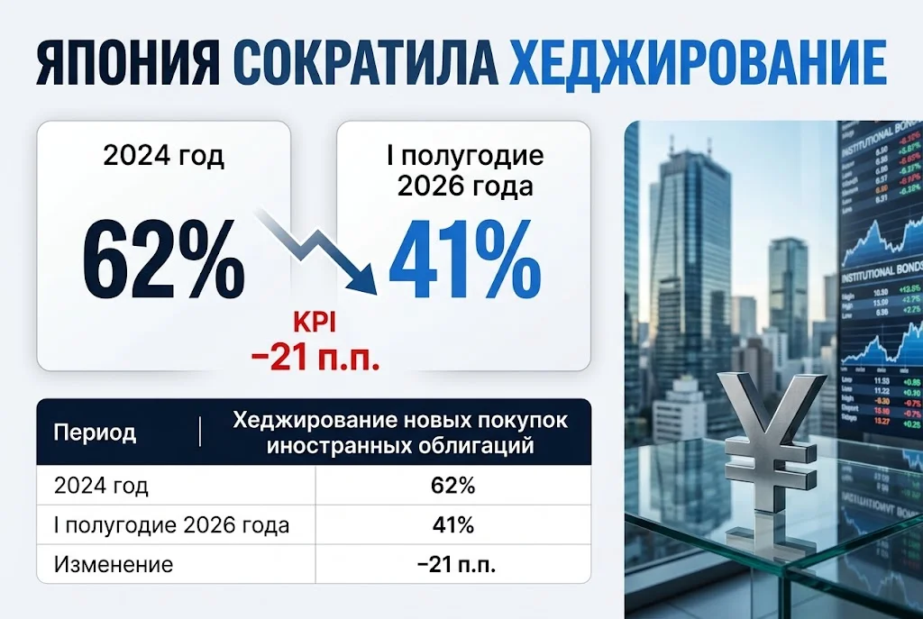 Хеджирование новых покупок иностранных облигаций в Японии снизилось с 62% до 41%
