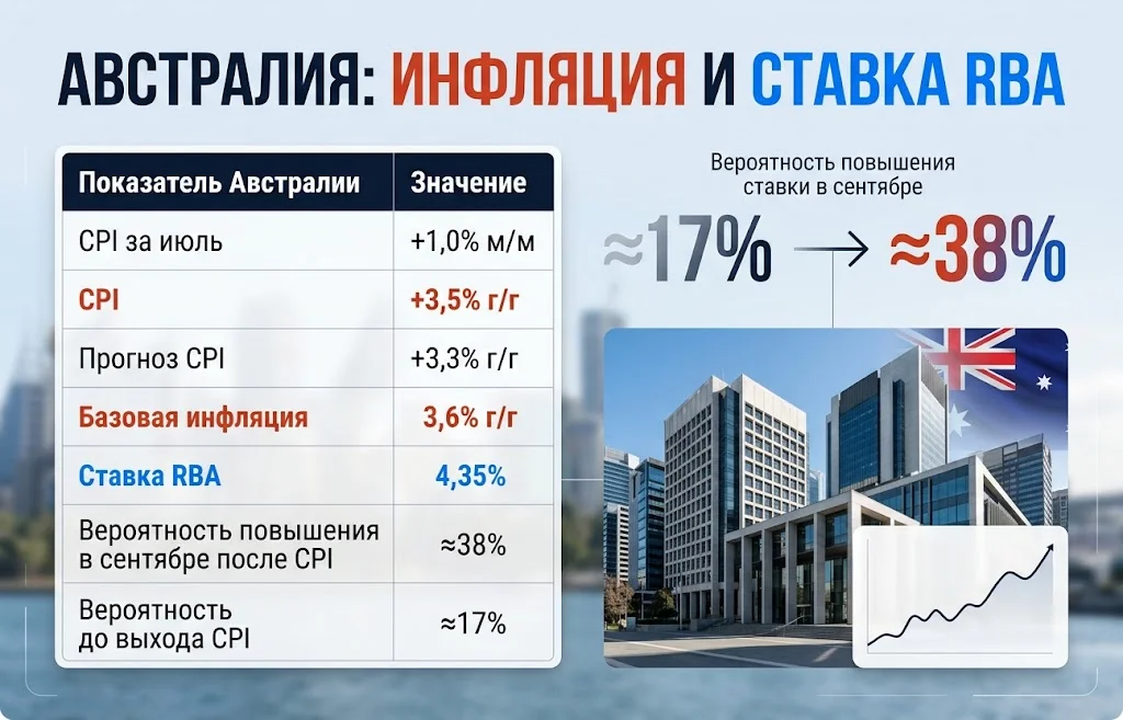 CPI Австралии 3,5% и рост вероятности сентябрьского повышения ставки RBA с 17% до 38%