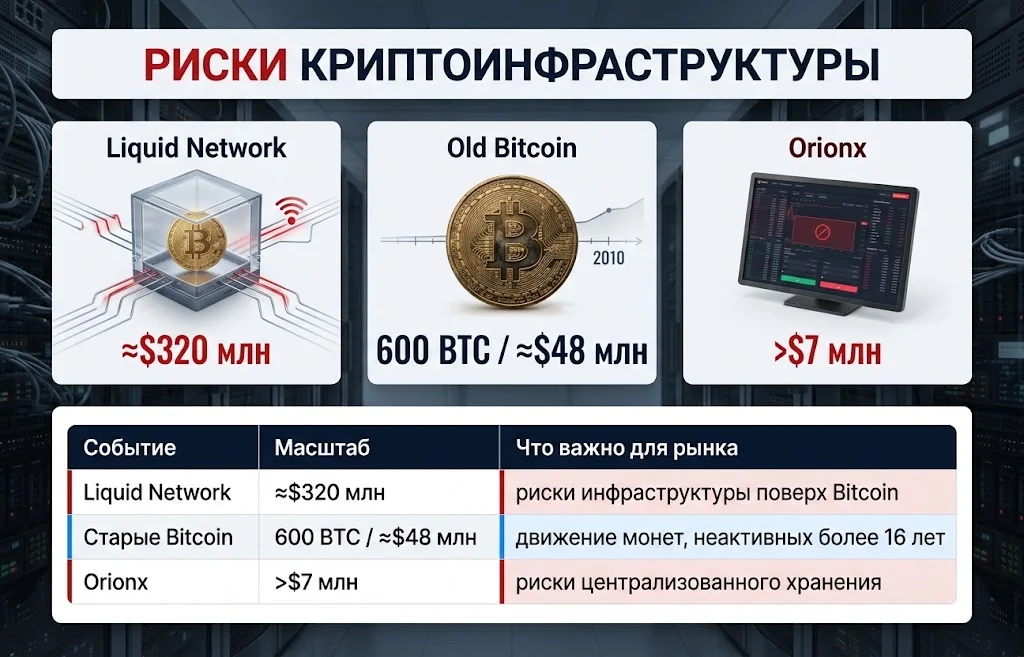 Инфографика Liquid Network на $320 млн, 600 старых BTC и дефицита Orionx свыше $7 млн