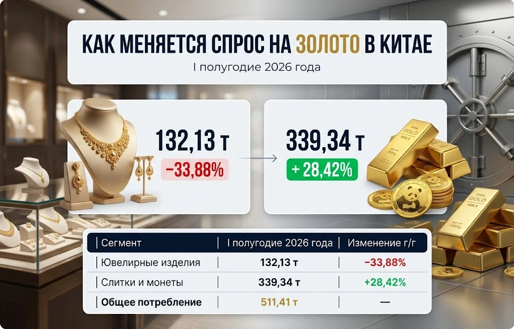 Сравнение ювелирного спроса и покупок золотых слитков и монет в Китае
