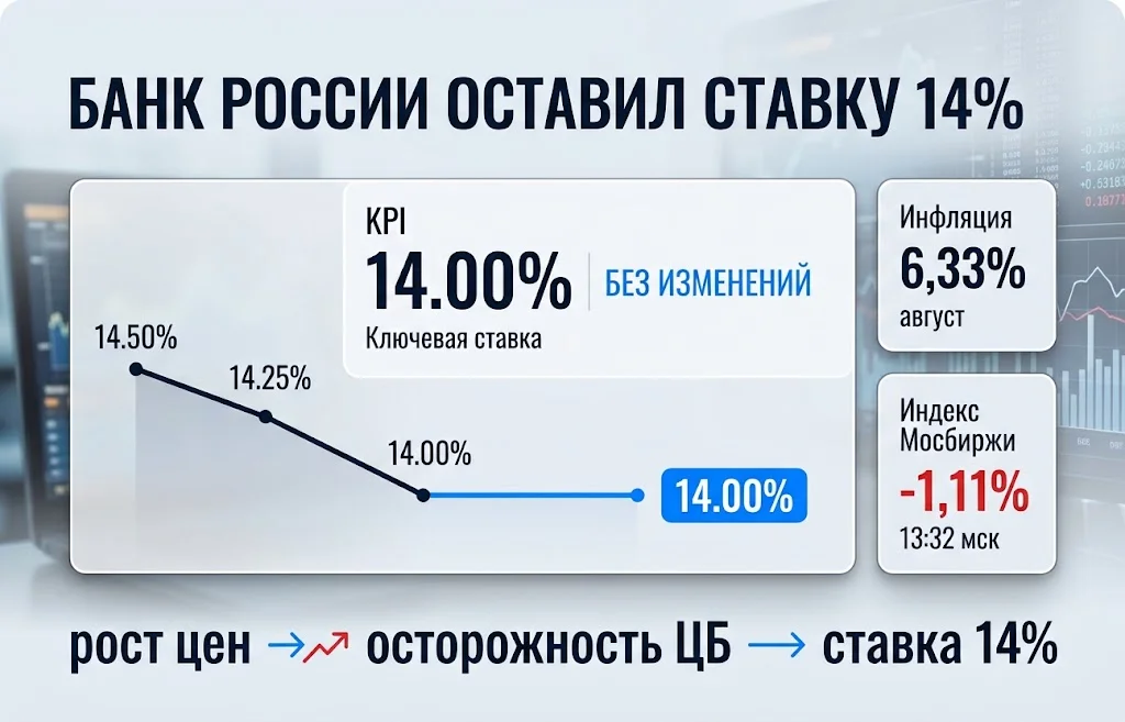 Ключевая ставка Банка России 14%: ЦБ взял паузу