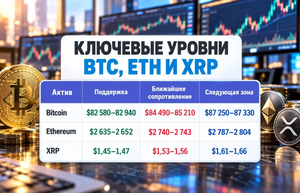 Таблица ключевых уровней поддержки и сопротивления Bitcoin Ethereum и XRP
