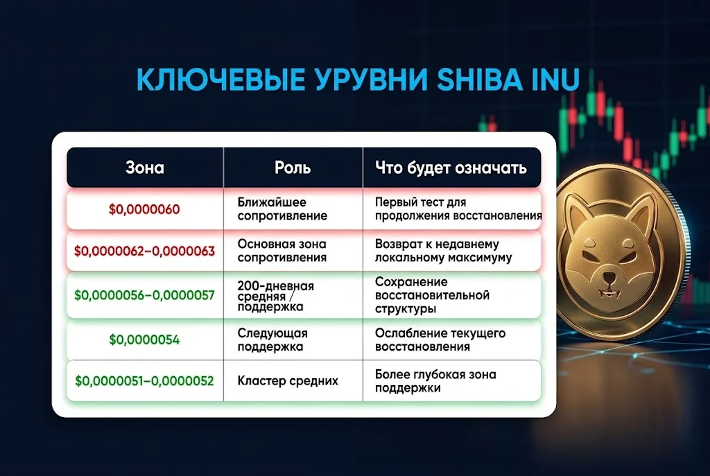 Таблица технических уровней SHIB от $0,0000051 до $0,0000063