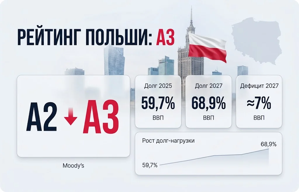 Кредитный рейтинг Польши снижен: Moody’s указало на долг