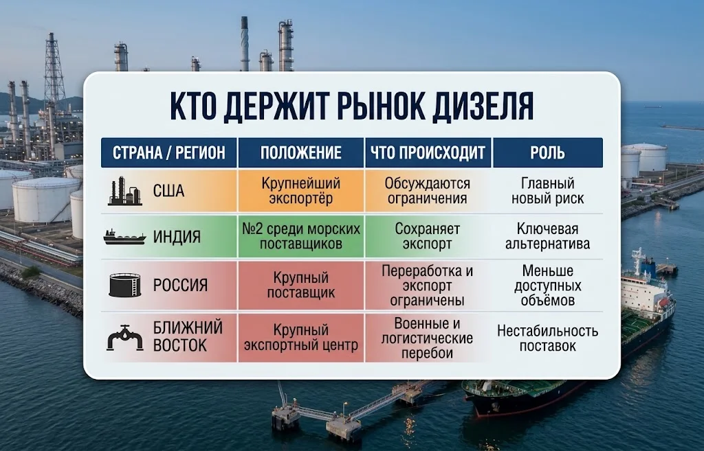 США, Индия, Россия и Ближний Восток на рынке дизельного топлива