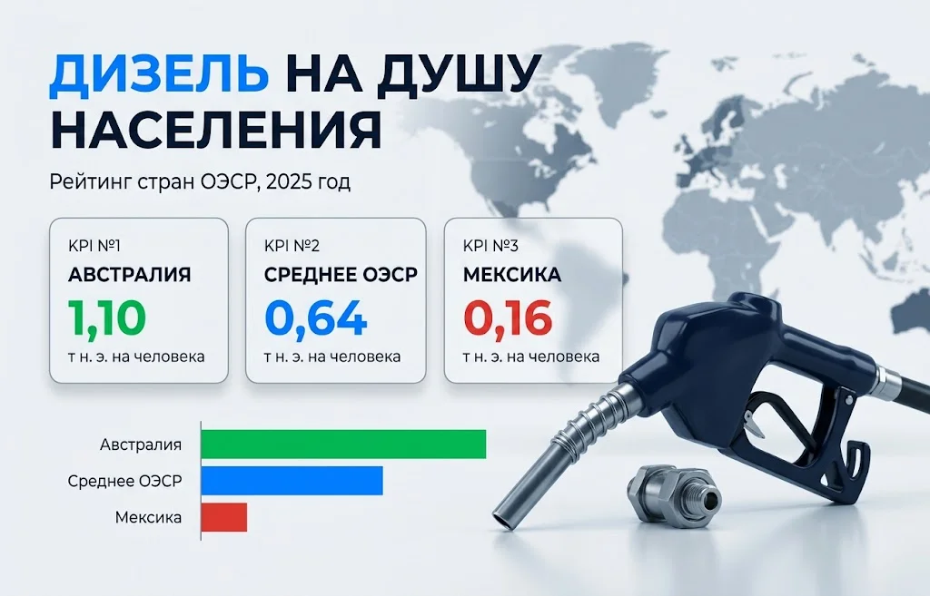 Потребление дизеля на душу населения: мировой рейтинг