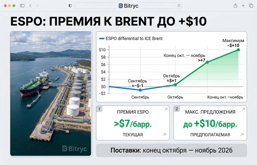 Нефть ESPO дорожает: Китай платит премию до $10