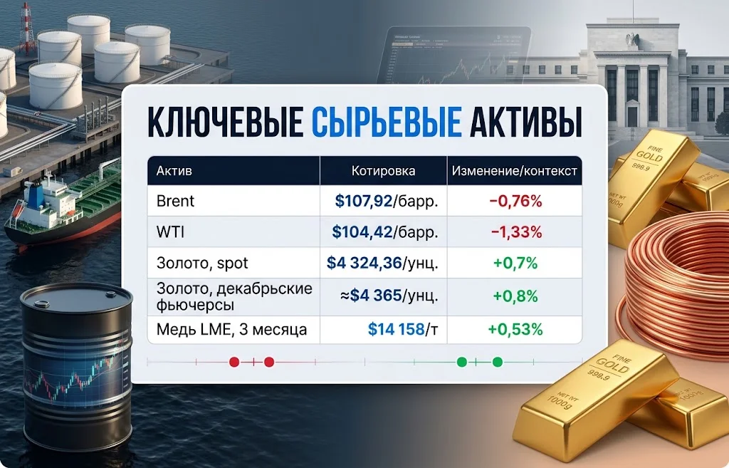 Brent, WTI, золото и медь LME с котировками и изменениями 16 сентября