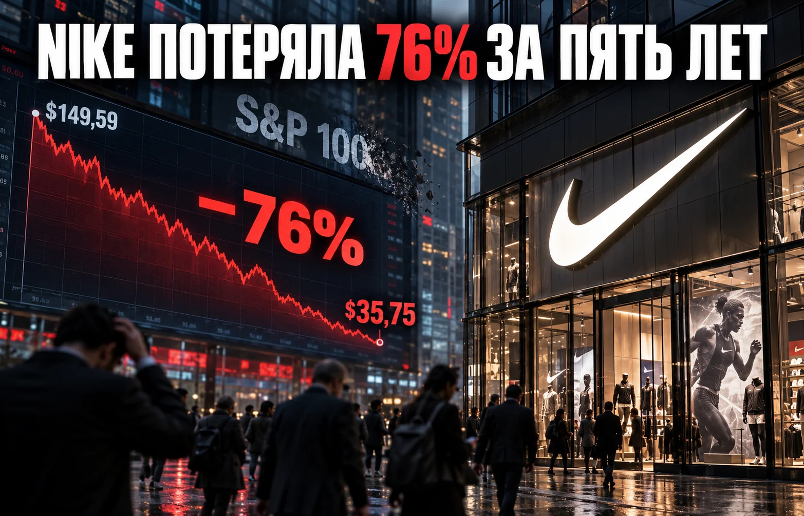 Акции Nike потеряли 76%: бренд покинул S&P 100