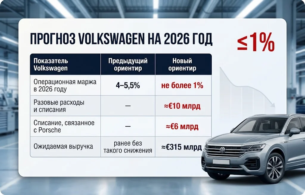 Таблица Volkswagen с маржой до 1%, расходами €10 млрд и выручкой €315 млрд