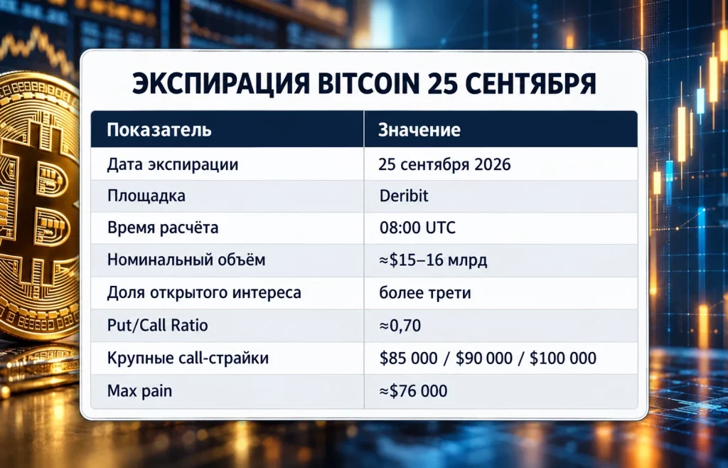 Таблица параметров экспирации Bitcoin-опционов на Deribit 25 сентября