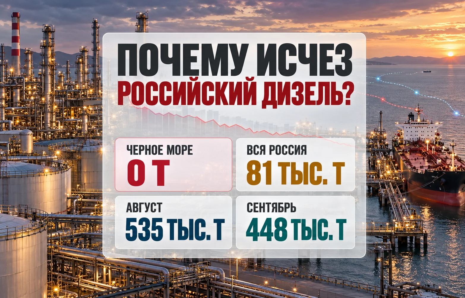 Экспорт дизеля из России через Черное море упал до нуля