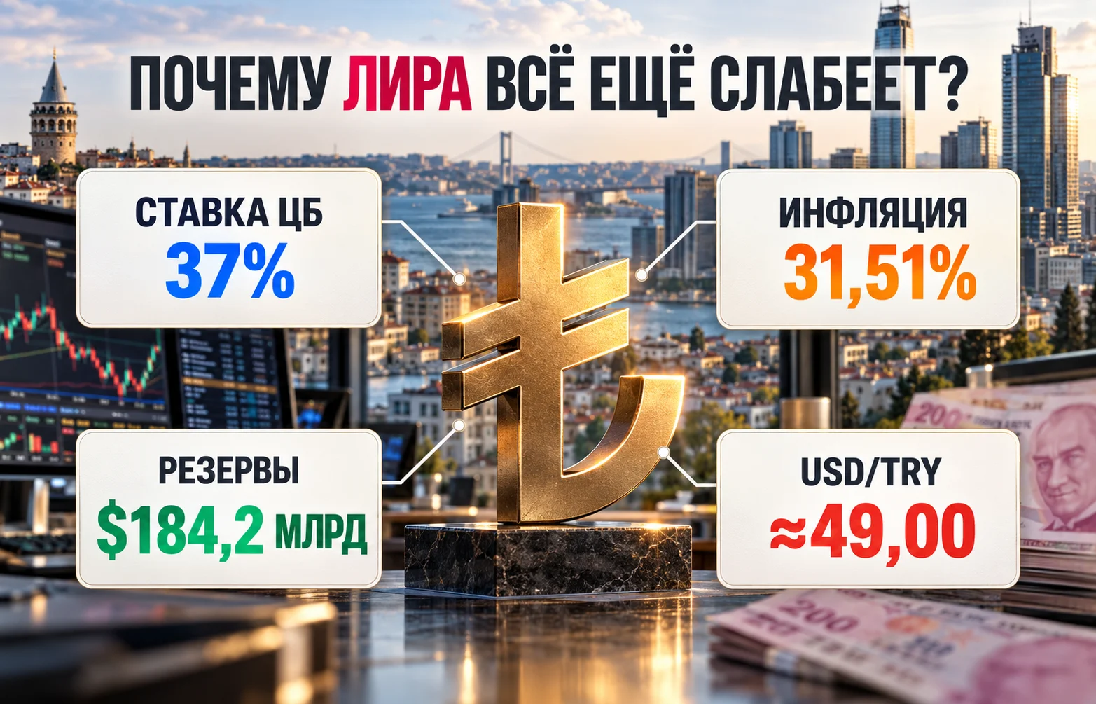 Курс доллара к турецкой лире пробил отметку 49