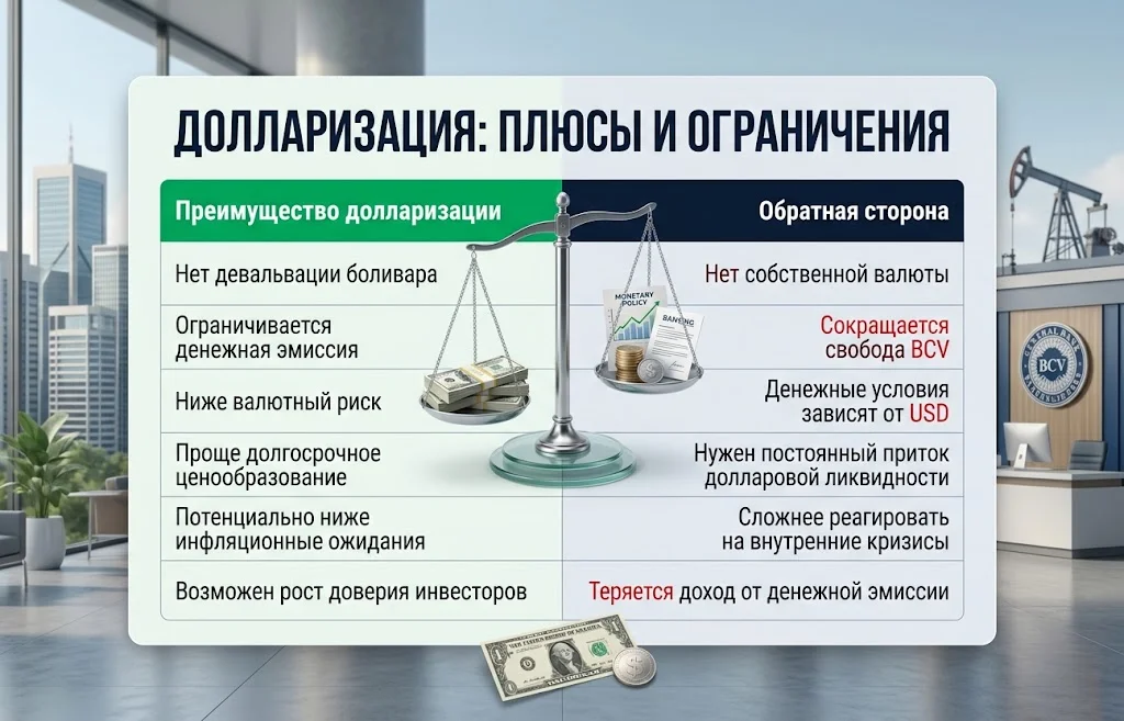 Долларизация Венесуэлы: страна готова отказаться от боливара? 2 Таблица преимуществ долларизации и ограничений для экономики Венесуэлы
