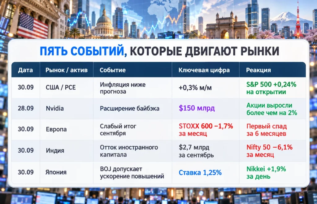 Пять ключевых событий на мировых фондовых рынках к 30 сентября 2026 года