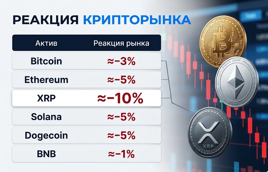 CLARITY Act не набрал достаточно голосов в Сенате США 2 Bitcoin снизился примерно на 3%, Ethereum на 5%, а XRP примерно на 10%