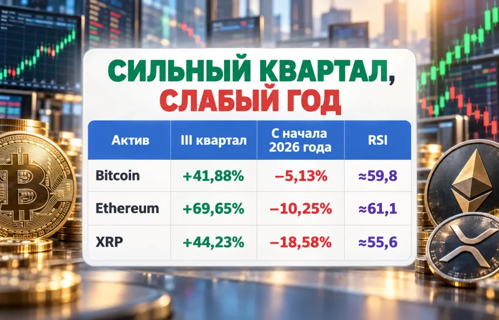 Динамика Bitcoin Ethereum и XRP за третий квартал и 2026 год