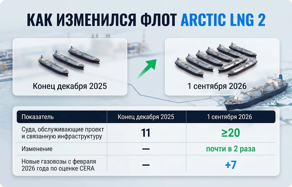 Таблица сравнивает 11 судов в декабре 2025 года и не менее 20 в сентябре 2026