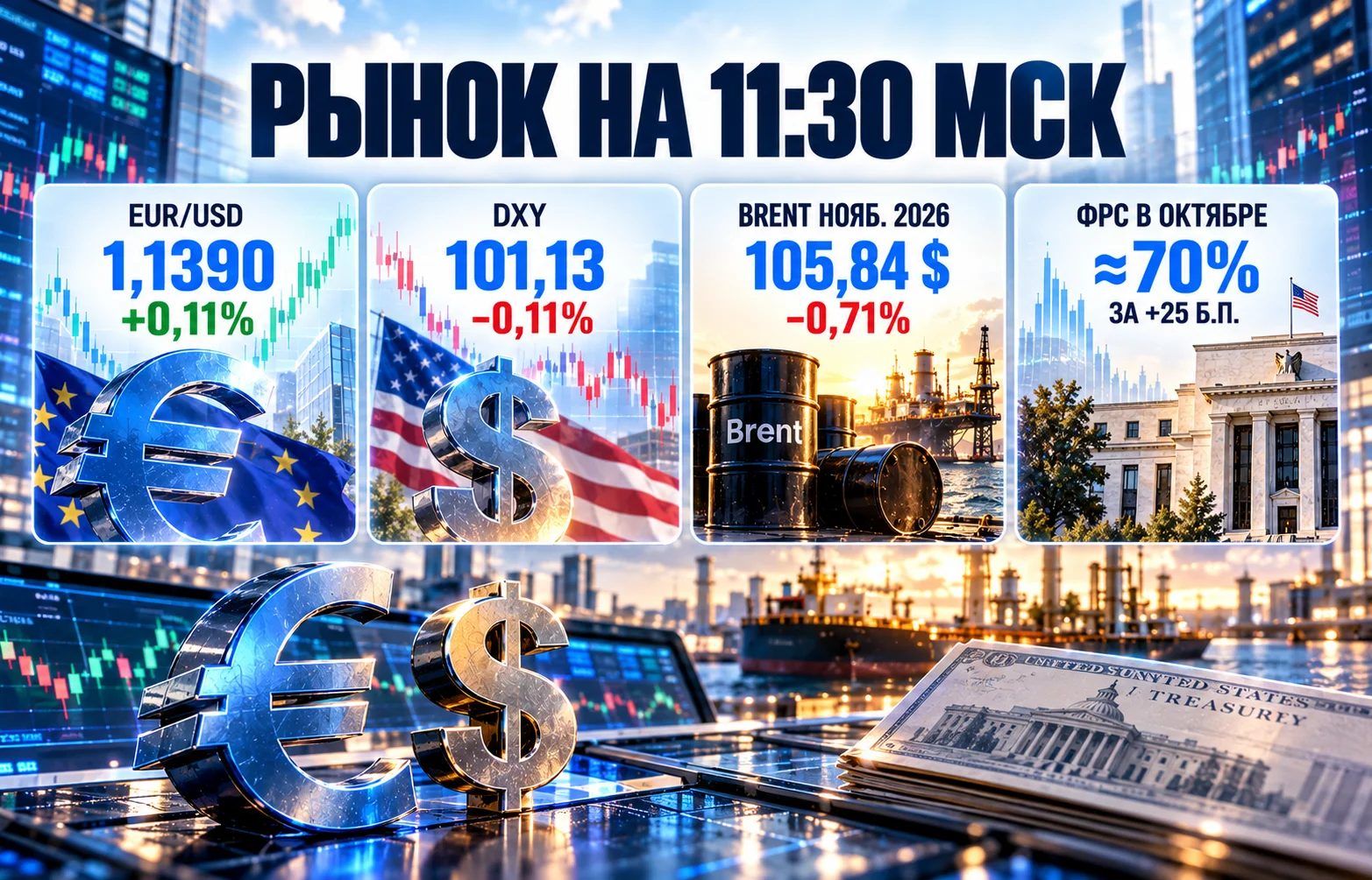 Курс евро к доллару у минимума: нефть меняет расклад сил