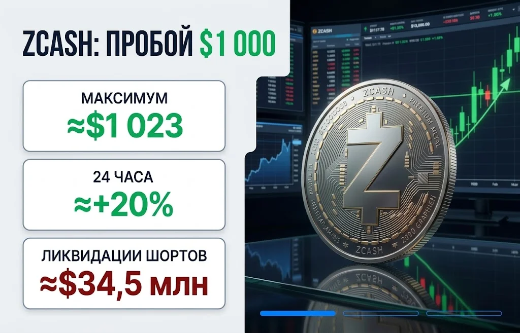 Шорт-сквиз ZEC отправил Zcash выше $1 000