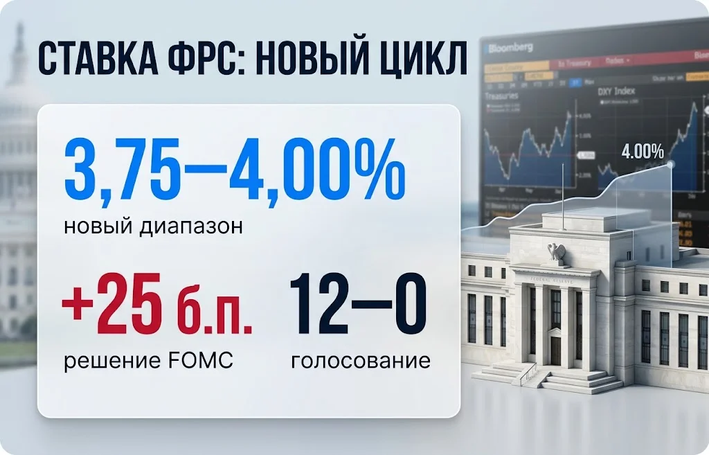 Ставка ФРС выросла до 3,75–4%: цикл развернулся