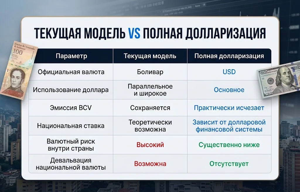 Долларизация Венесуэлы: страна готова отказаться от боливара? 1 Сравнение текущей валютной системы Венесуэлы и полной долларизации