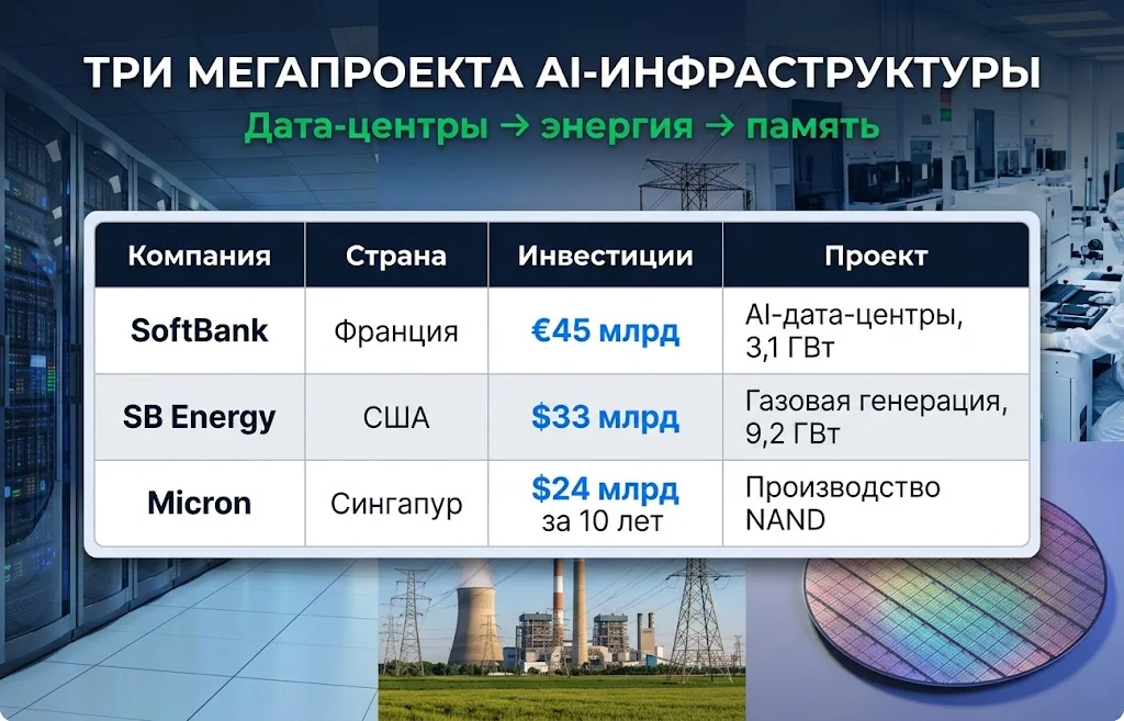 SoftBank, SB Energy и Micron с инвестициями в дата-центры, энергетику и производство NAND