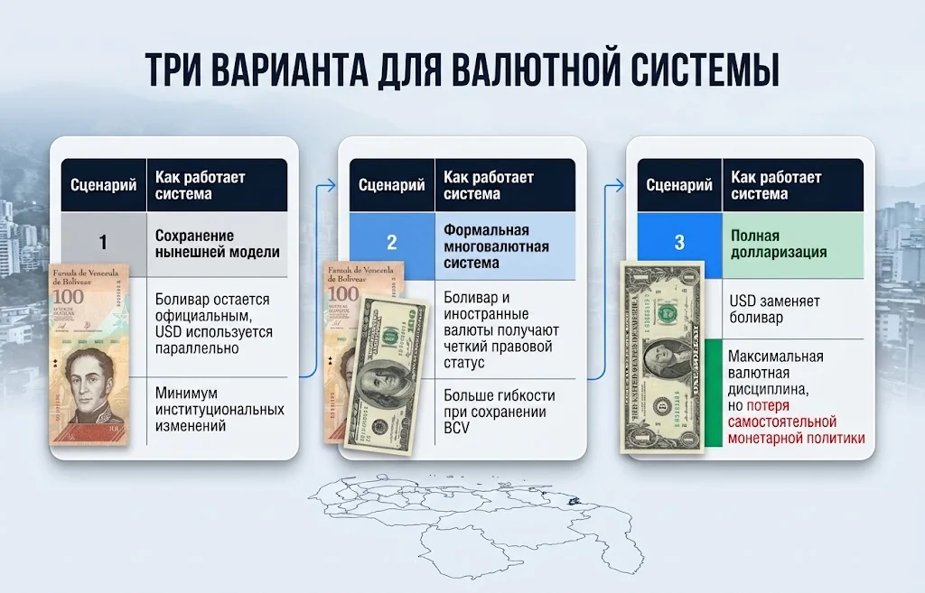 Долларизация Венесуэлы: страна готова отказаться от боливара? 3 Сравнение нынешней модели, многовалютной системы и полной долларизации Венесуэлы