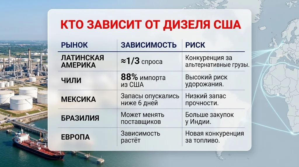 Латинская Америка, Чили, Мексика, Бразилия и Европа зависят от американского дизеля