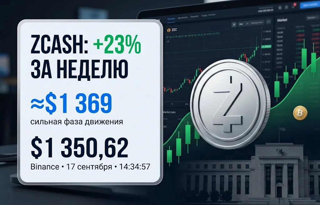 Zcash вырос на 23% за неделю: лидер после повышения ставки ФРС
