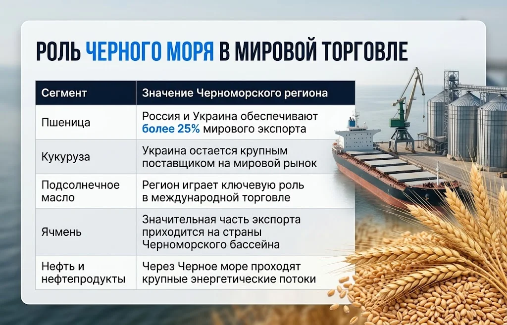 Таблица значения Черноморского региона для пшеницы, кукурузы, масла, ячменя и нефти