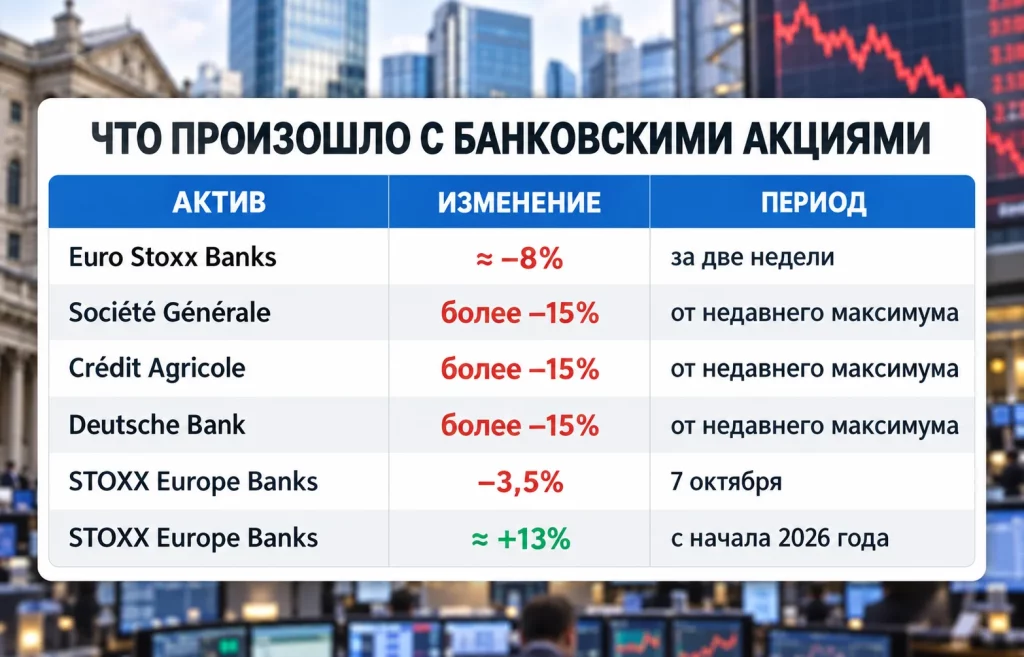 Таблица снижения Euro Stoxx Banks и акций крупнейших европейских банков