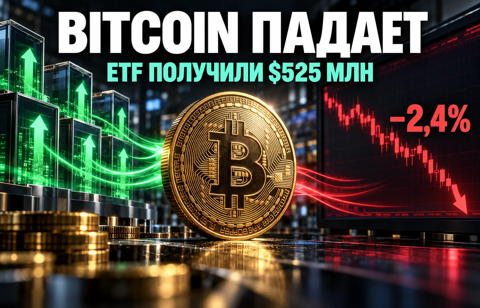 Почему падает биткоин: приток $525 млн не спас BTC