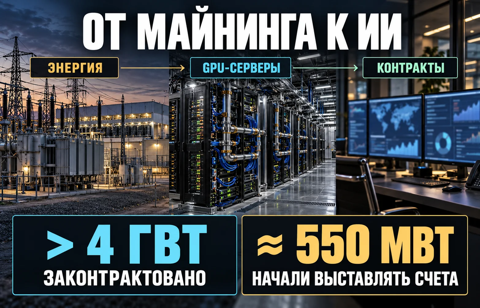 Майнеры биткоина уходят в ИИ: сделки свыше $100 млрд