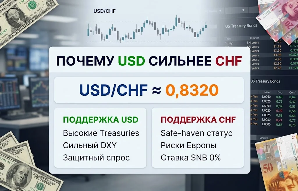 Курс USD/CHF растёт: почему доллар сильнее франка?