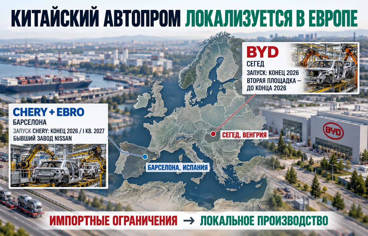 Заводы BYD и Chery в Европе ускорят запуск из-за лимита ЕС