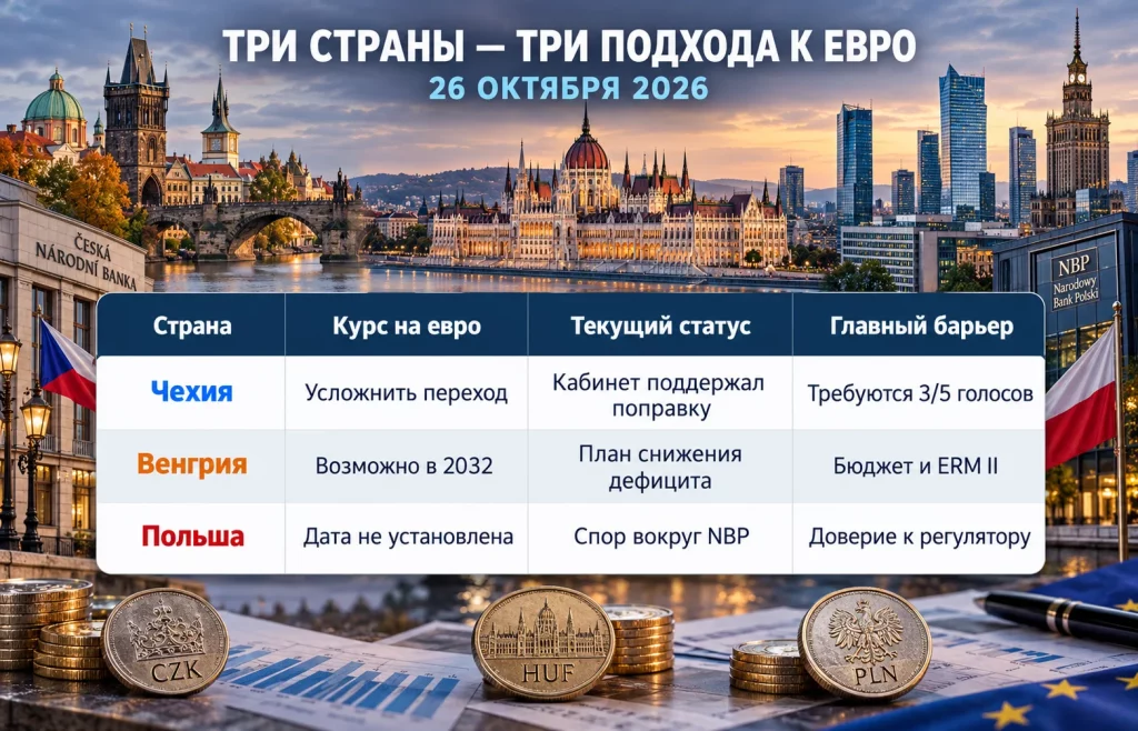 Сравнительная таблица решений Чехии Венгрии и Польши по национальным валютам и вступлению в еврозону