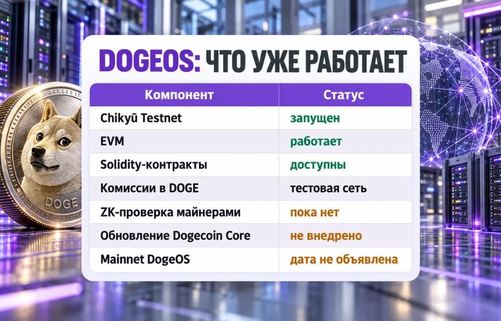 Статус EVM, Solidity, ZK-проверки и mainnet после запуска DogeOS Chikyū