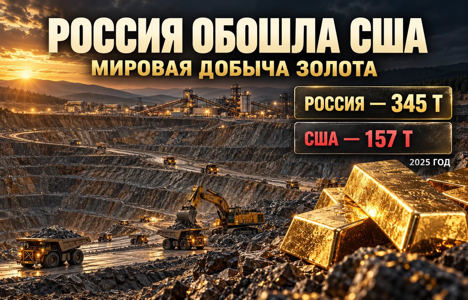 Добыча золота по странам: Россия обошла США