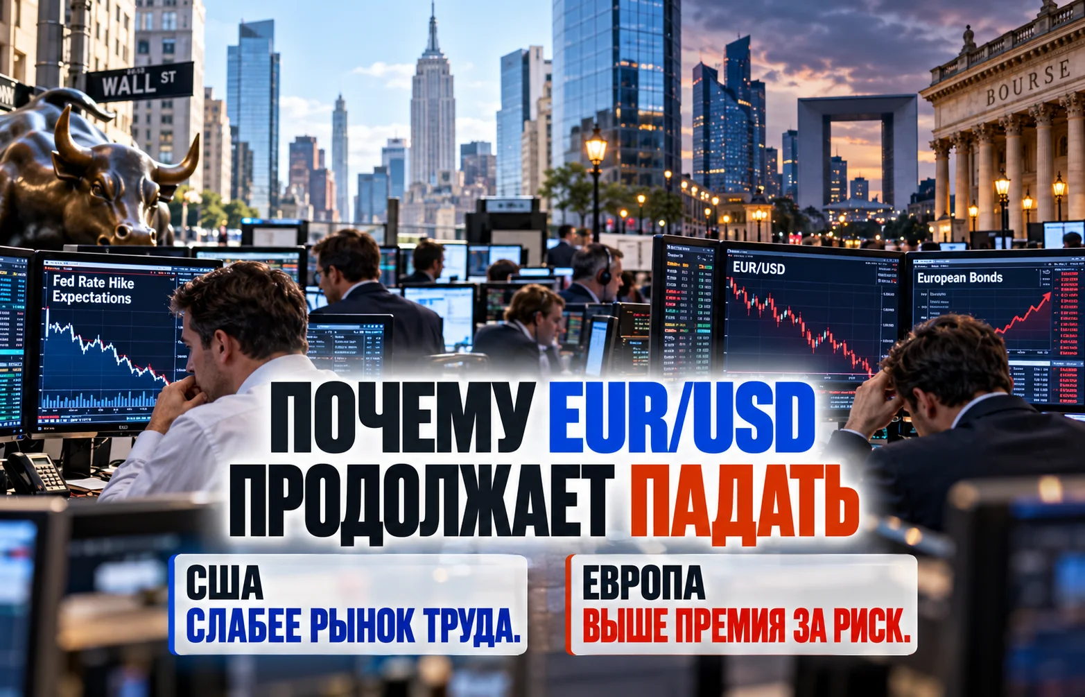Курс EUR/USD упал до минимума за 17 месяцев