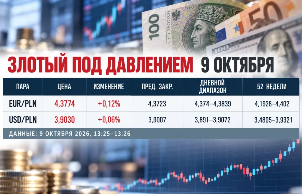 Котировки EUR PLN и USD PLN 9 октября 2026 года