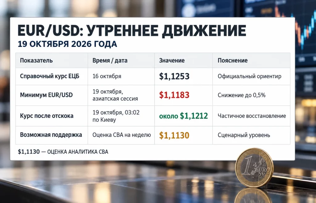 Таблица справочного курса евро, азиатского минимума, последующего отскока и оценки поддержки