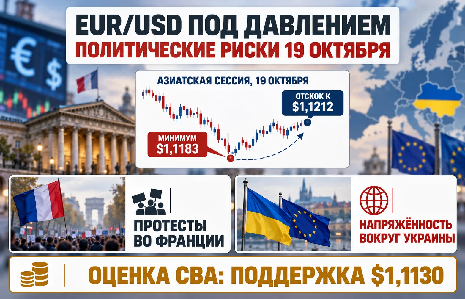 Евро падает: Франция добавила рынку риска
