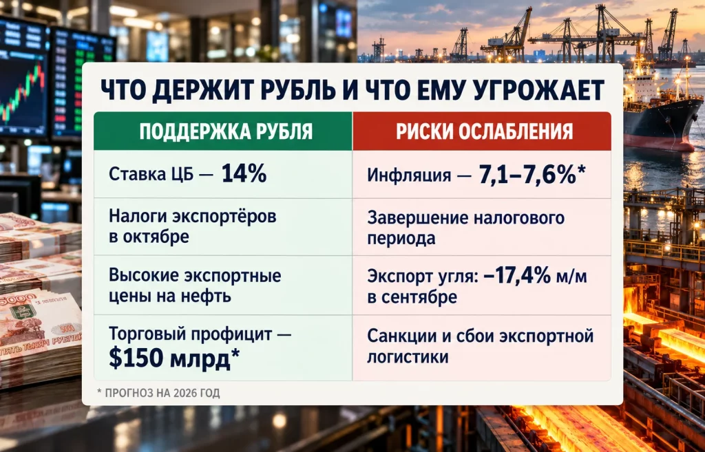 Прогноз курса рубля: удержится ли доллар около 81 ₽? 1 Сравнительная инфографика влияния ставки ЦБ, экспорта, инфляции и санкций на курс рубля